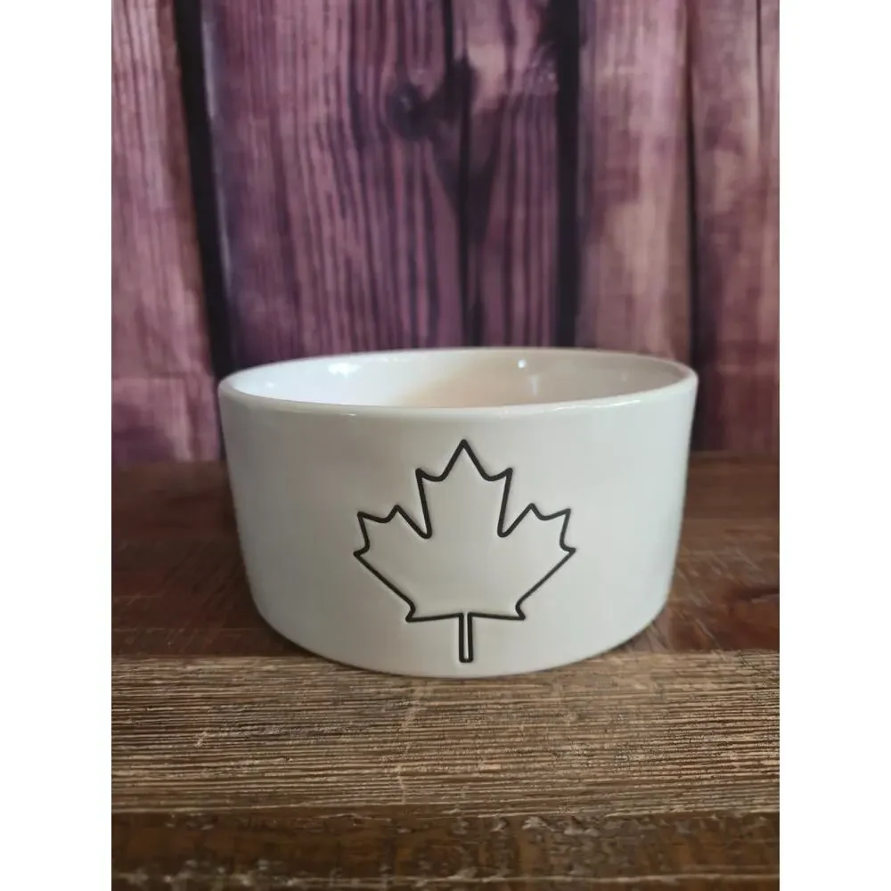Rae Dunn Rare Canadian Maple Leaf Ceramic Dog‎ Bowl Artisan Collection Canada 6